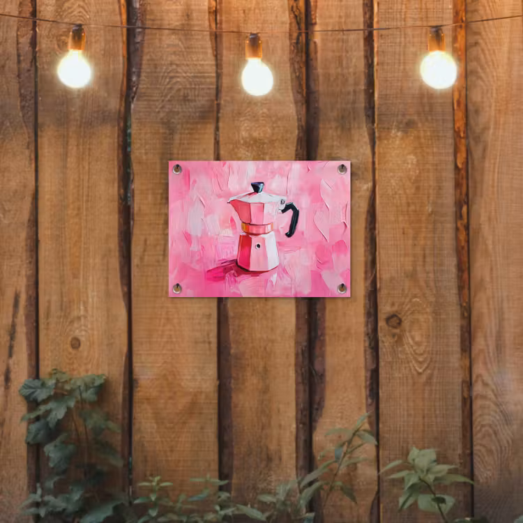 Roze - Verf - Coffee tuinposter los doek klein -sfeer1