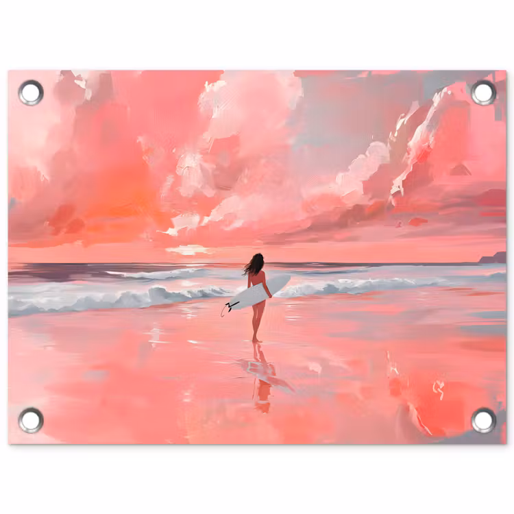 Roze - Surfen - Zee tuinposter los doek klein -3d