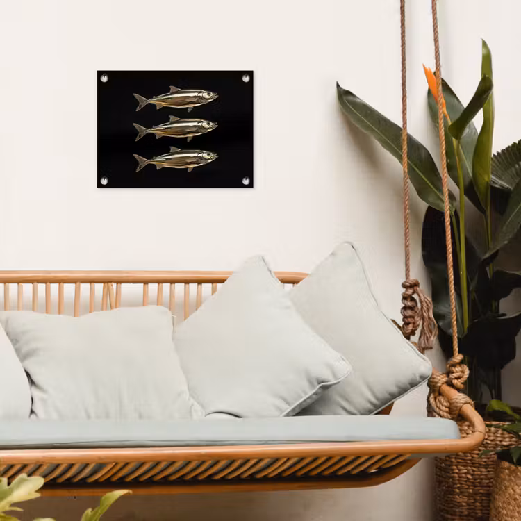 Vissen - Goud - Zwart tuinposter los doek klein -sfeer7