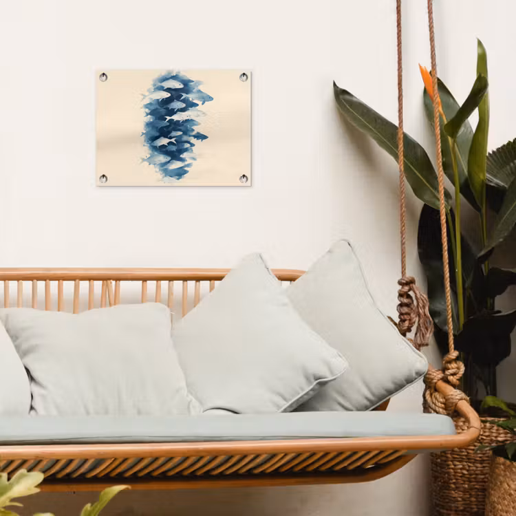 Vissen - Minimalistisch - Blauw tuinposter los doek klein -sfeer7