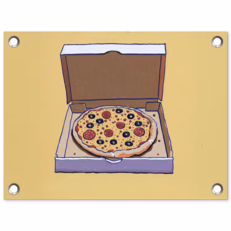 Pizza - Doos - Salami - Illustratie tuinposter los doek klein -3d