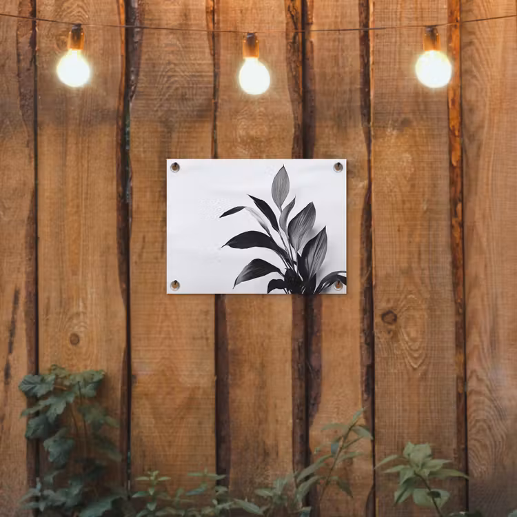 Plant - Bladeren - Minimalistisch - Zwart tuinposter los doek klein -sfeer1