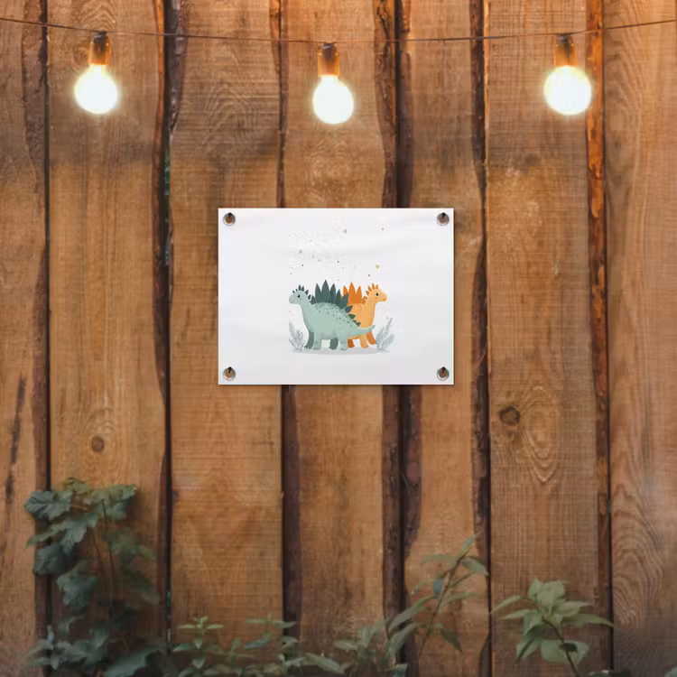 Planten - Sterren - Dinosaurussen - Oranje tuinposter los doek klein -sfeer1