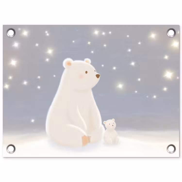 Ijsbeer - Sneeuw - Sterren - Blauw tuinposter los doek klein -3d