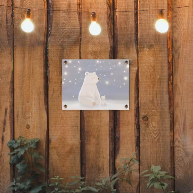Ijsbeer - Sneeuw - Sterren - Blauw tuinposter los doek klein -sfeer1
