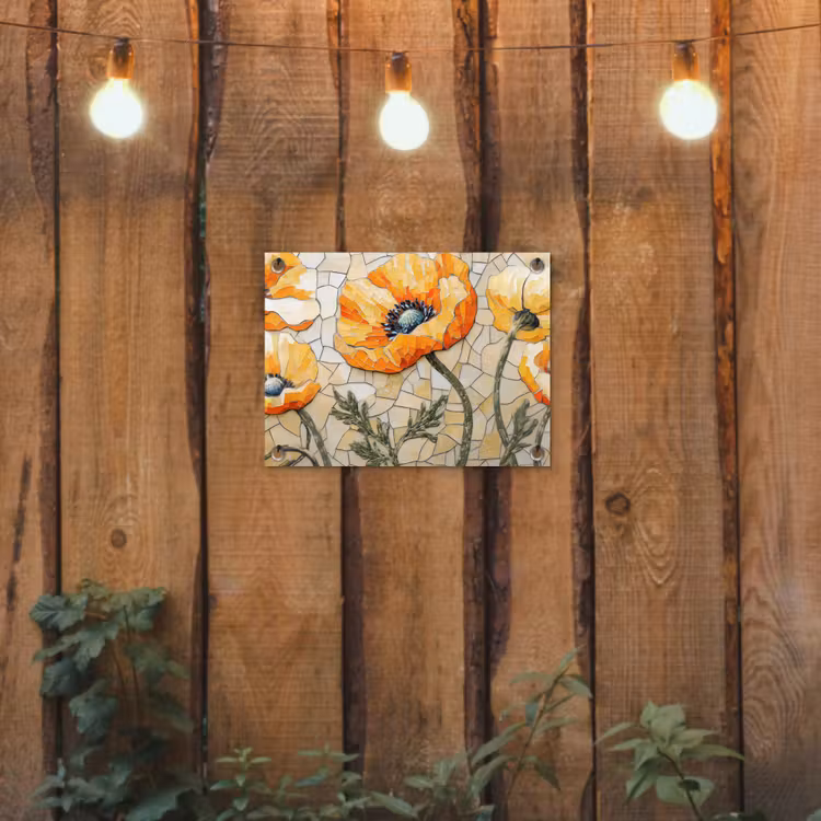 Klaprozen - Oranje - Mozaïek - Bladeren tuinposter los doek klein -sfeer1