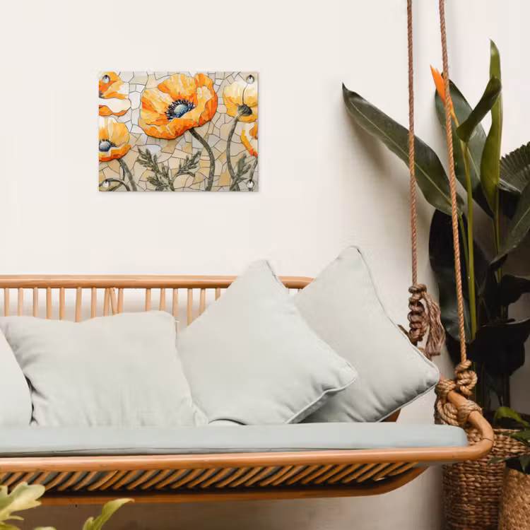 Klaprozen - Oranje - Mozaïek - Bladeren tuinposter los doek klein -sfeer7