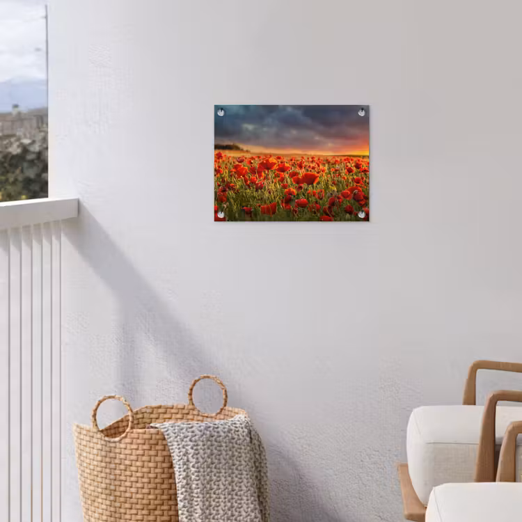 Klaprozenveld bij zonsondergang tuinposter los doek klein -sfeer8