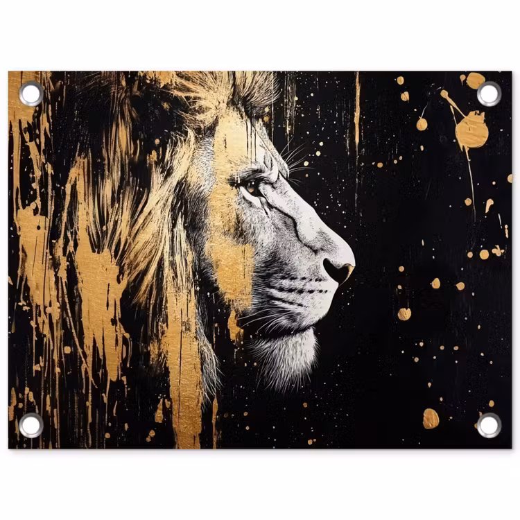 Portret - Leeuw - Abstract - Goud tuinposter los doek klein -3d
