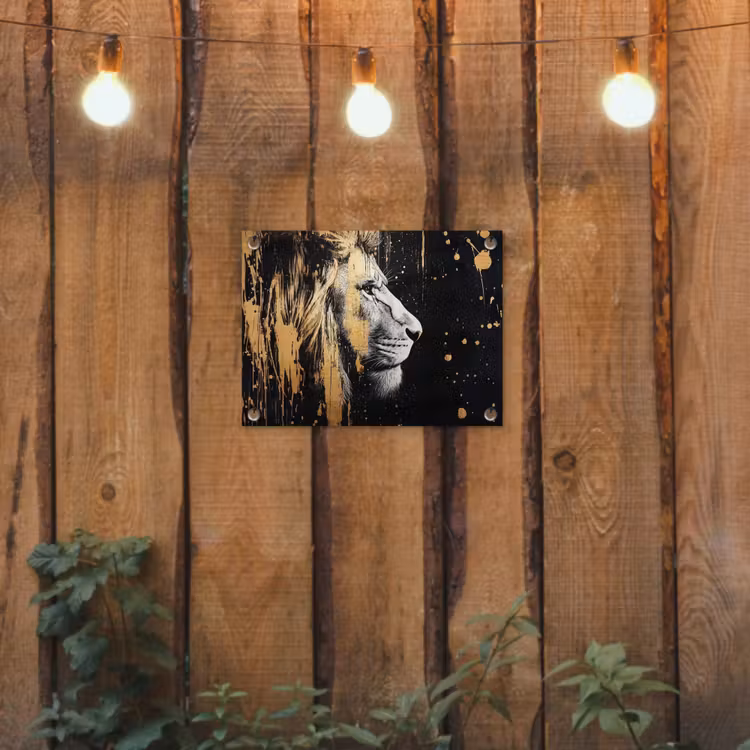 Portret - Leeuw - Abstract - Goud tuinposter los doek klein -sfeer1