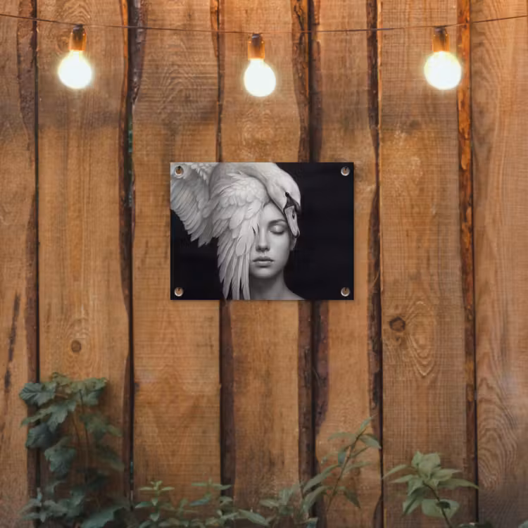 Portret - Zwaan - Zwart - Wit tuinposter los doek klein -sfeer1