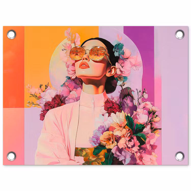 Portret - Vrouw - Abstract - Bloemen tuinposter los doek klein -3d