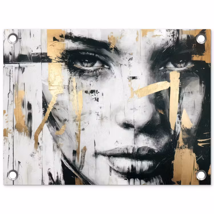 Portret - Vrouw - Penseelstreken - Goud tuinposter los doek klein -3d
