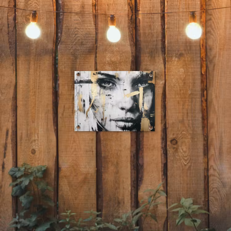 Portret - Vrouw - Penseelstreken - Goud tuinposter los doek klein -sfeer1
