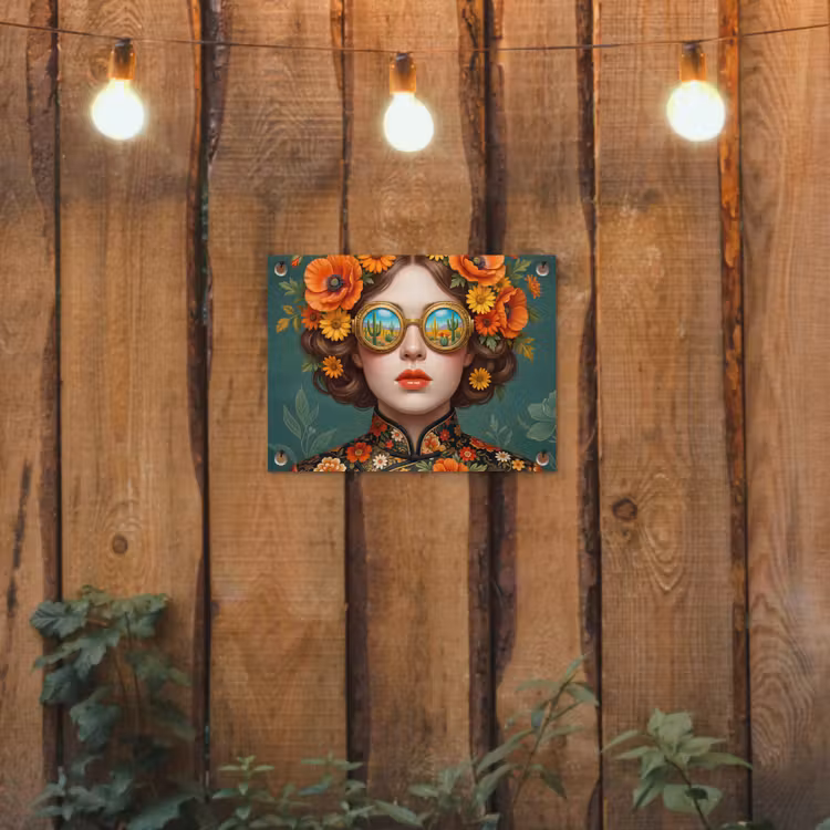 Portret - Vrouw - Kleurrijk - Expressief tuinposter los doek klein -sfeer1
