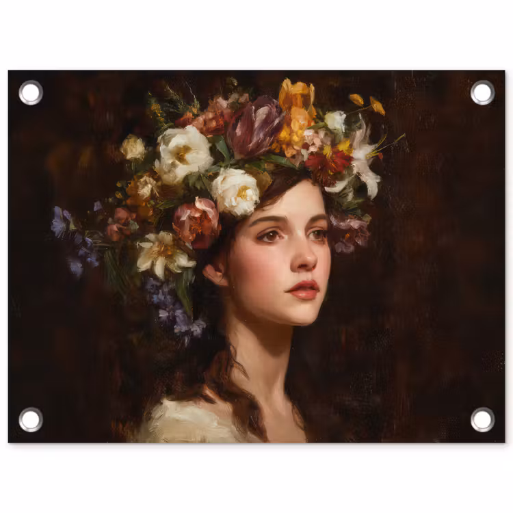 Portret - Vrouw - Bloemen tuinposter los doek klein -3d