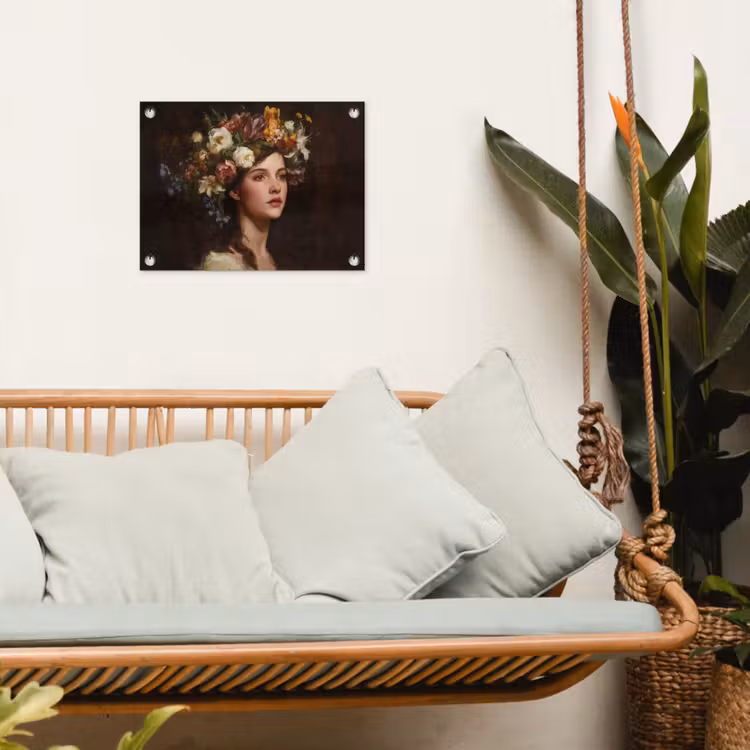 Portret - Vrouw - Bloemen tuinposter los doek klein -sfeer7