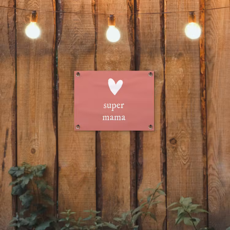 Presentje voor Moederdag super mama roze/wit tuinposter los doek klein -sfeer1