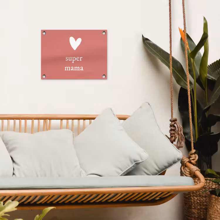 Presentje voor Moederdag super mama roze/wit tuinposter los doek klein -sfeer7