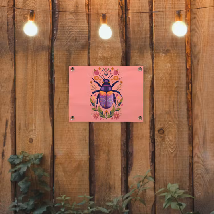 Paars - Kever - Stipjes - Bloemen tuinposter los doek klein -sfeer1