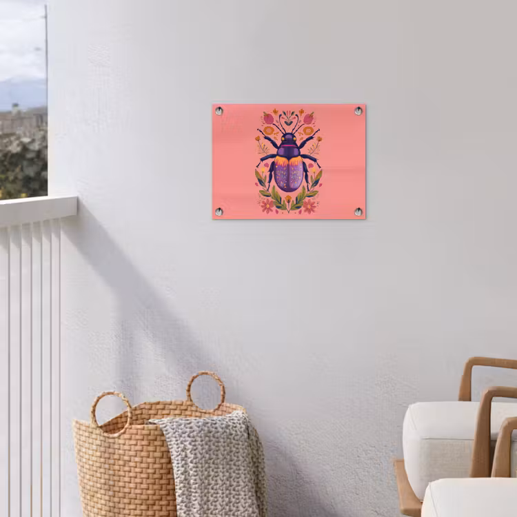 Paars - Kever - Stipjes - Bloemen tuinposter los doek klein -sfeer8