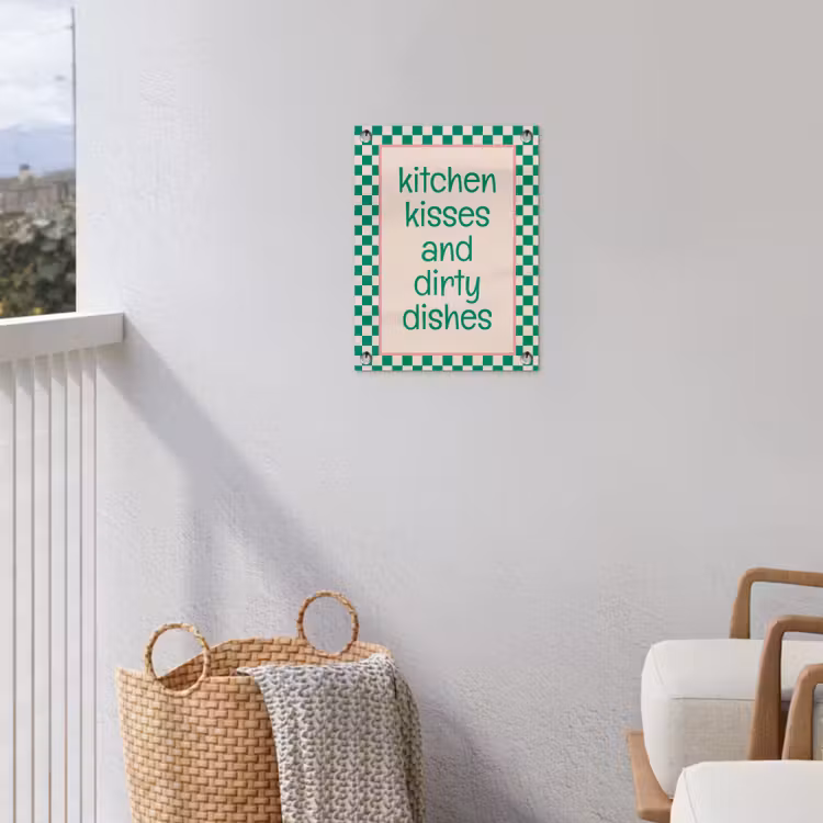 Quote - Groen - Geblokt - Keuken tuinposter los doek klein -sfeer8