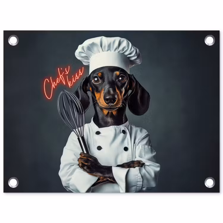 Quote - Neon - Hond - Kokskleding tuinposter los doek klein -3d
