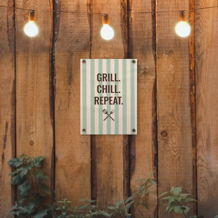 Quote - Strepen - Grill tuinposter los doek klein -sfeer1