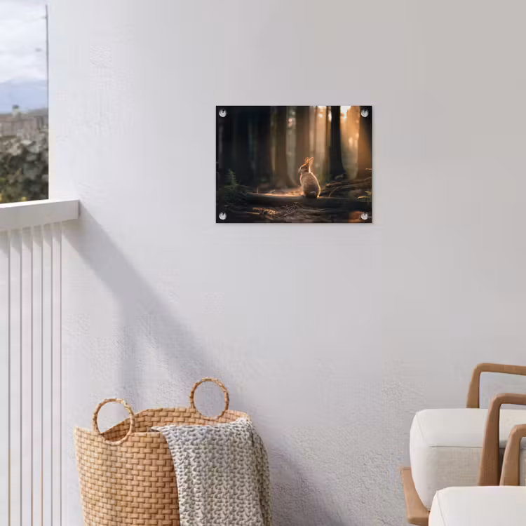 Konijn - Bos - Zonnestralen tuinposter los doek klein -sfeer8