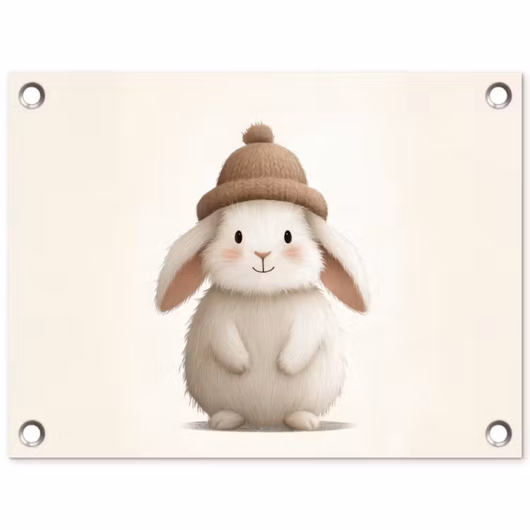Konijn - Muts - Oren - Beige tuinposter los doek klein -3d