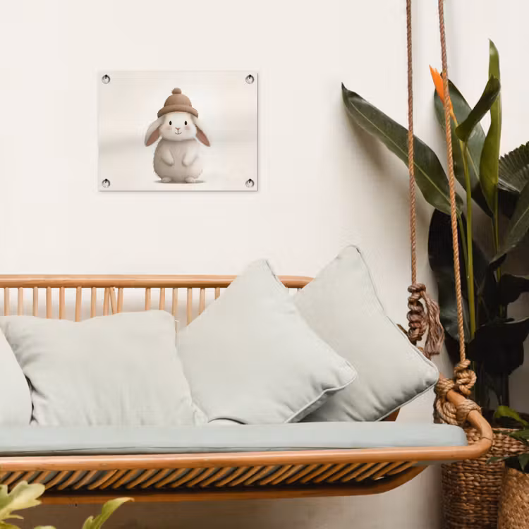 Konijn - Muts - Oren - Beige tuinposter los doek klein -sfeer7