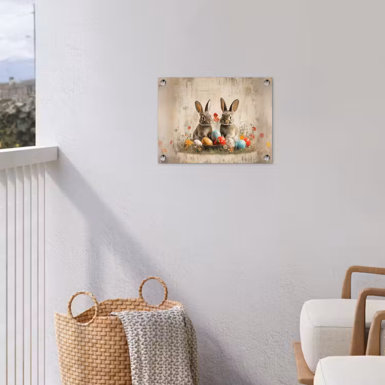 Konijnen - Bloemen - Eieren tuinposter los doek klein -sfeer8