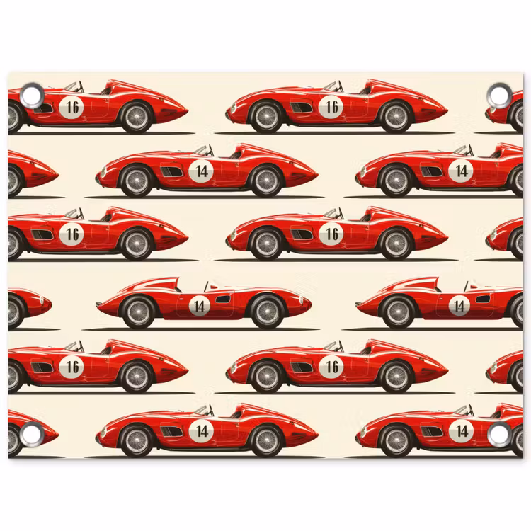 Raceauto - Retro - Rood tuinposter los doek klein 239 -3d