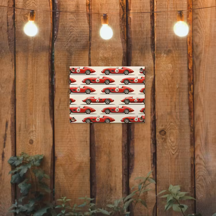 Raceauto - Retro - Rood tuinposter los doek klein 239 -sfeer1