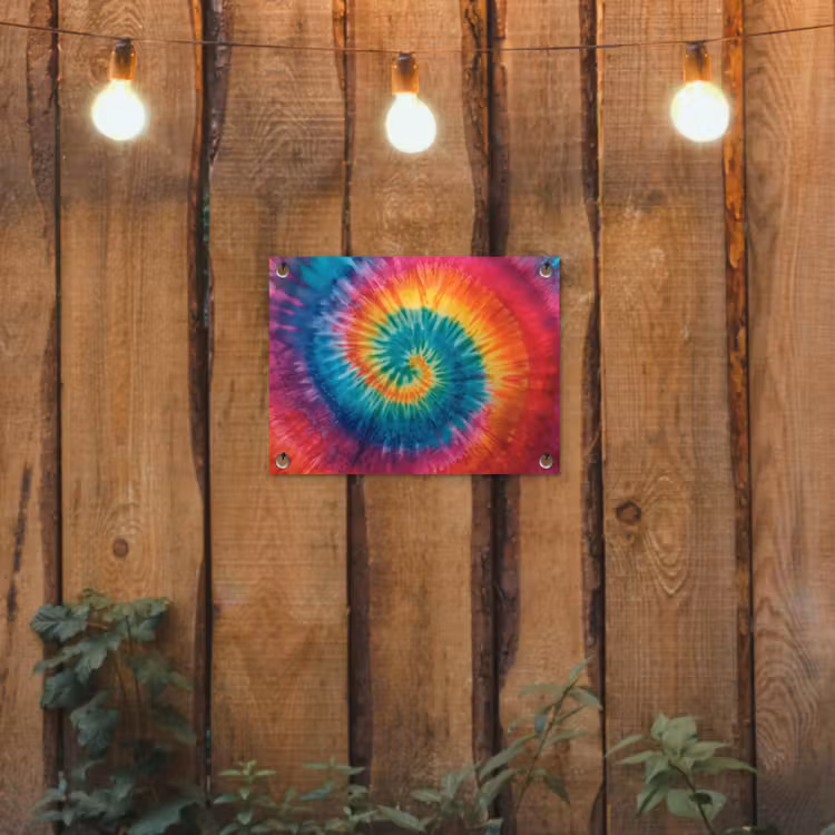 Regenboogkleuren - Tie dye - tuinposter los doek klein -sfeer1