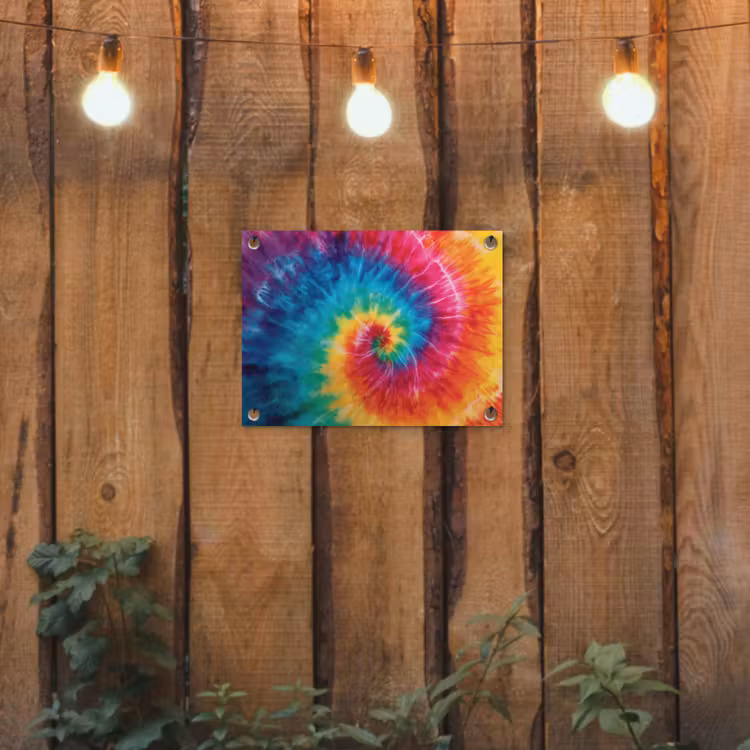 Regenboog - Tie dye - Kleurrijk - Blauw tuinposter los doek klein -sfeer1