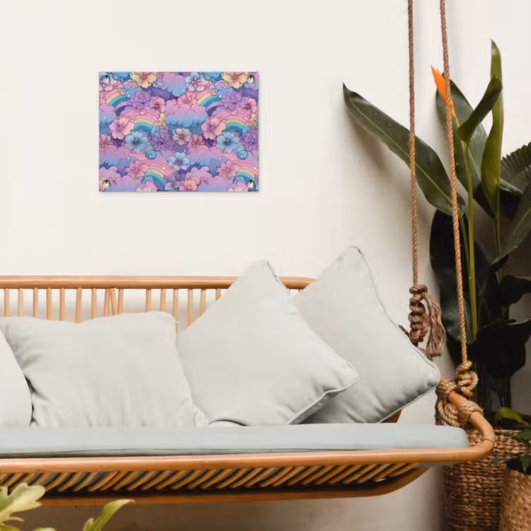 Regenbogen - Bloemen - Kleurrijk - Wolken tuinposter los doek klein -sfeer7