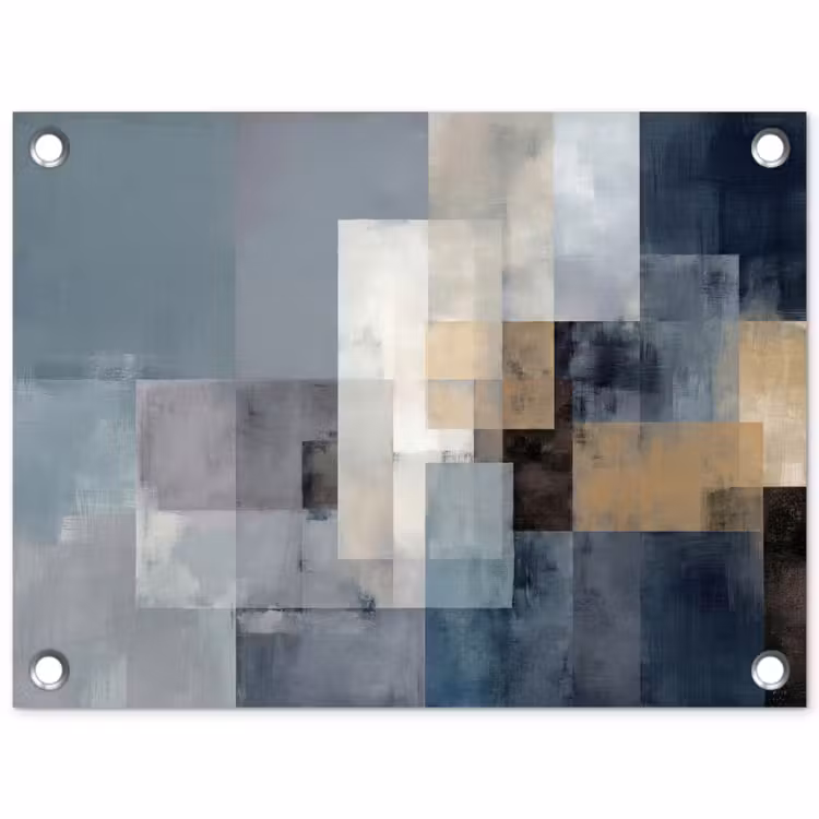 Rechthoeken - Abstract - Blauw tuinposter los doek klein -3d