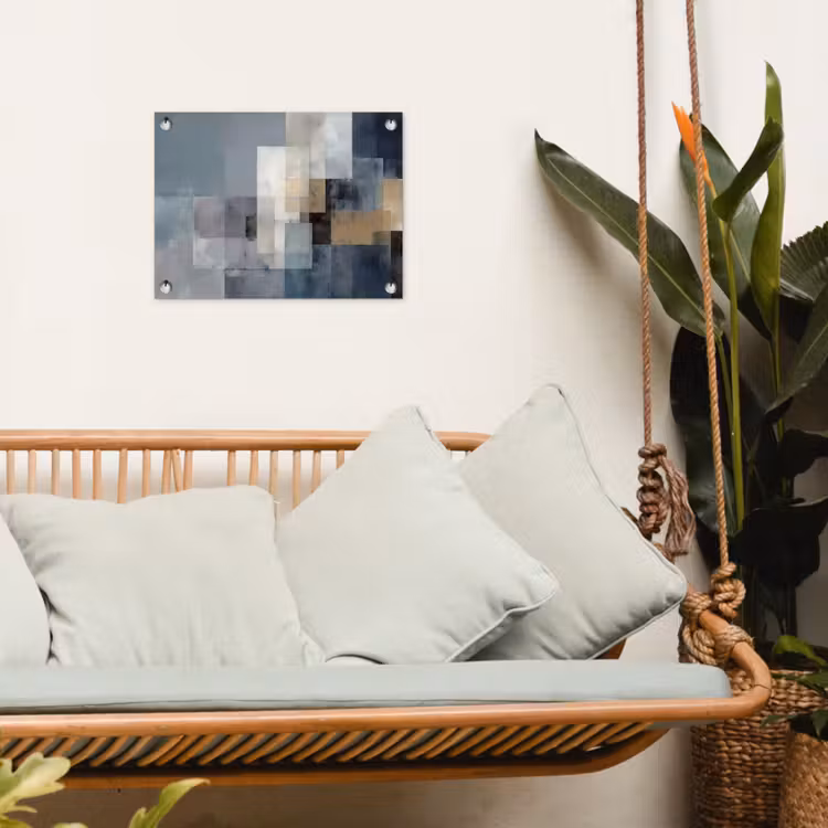 Rechthoeken - Abstract - Blauw tuinposter los doek klein -sfeer7