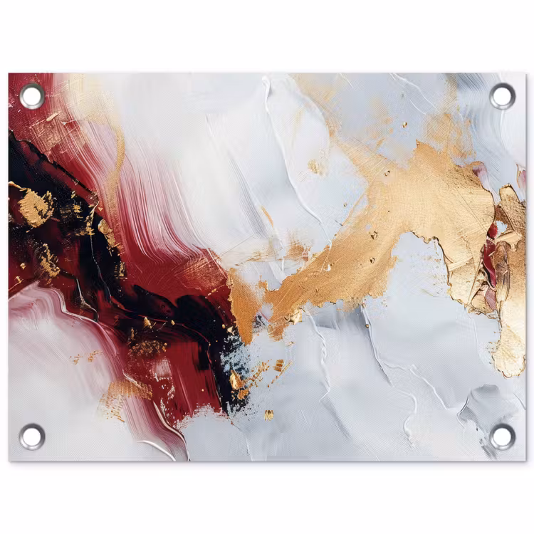 Rood - Abstract - Goud - Modern tuinposter los doek klein -3d