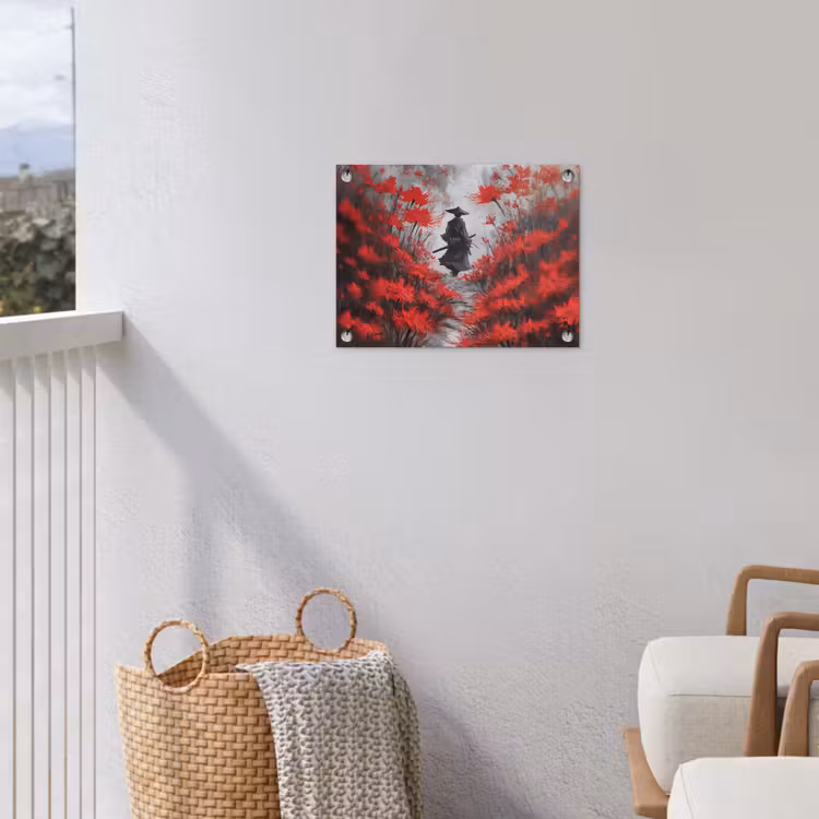 Rode bloemen - mistig - Man tuinposter los doek klein -sfeer8