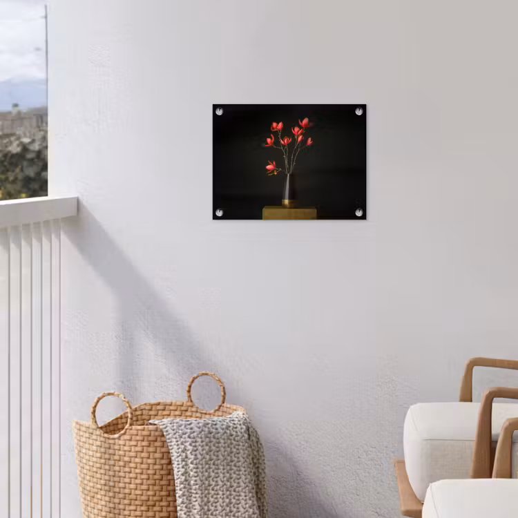 Rode - Bloemen - Vaas tuinposter los doek klein -sfeer8