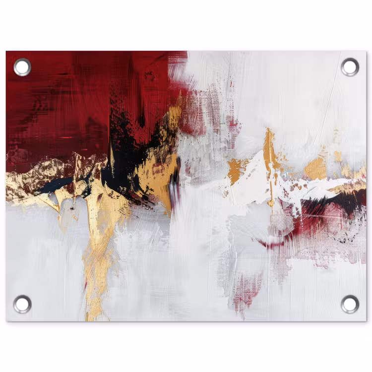 Rood - Marmer - Abstract - Goud - Modern tuinposter los doek klein -3d