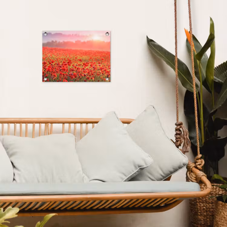 Rode klaprozen in de ochtendzon tuinposter los doek klein -sfeer7