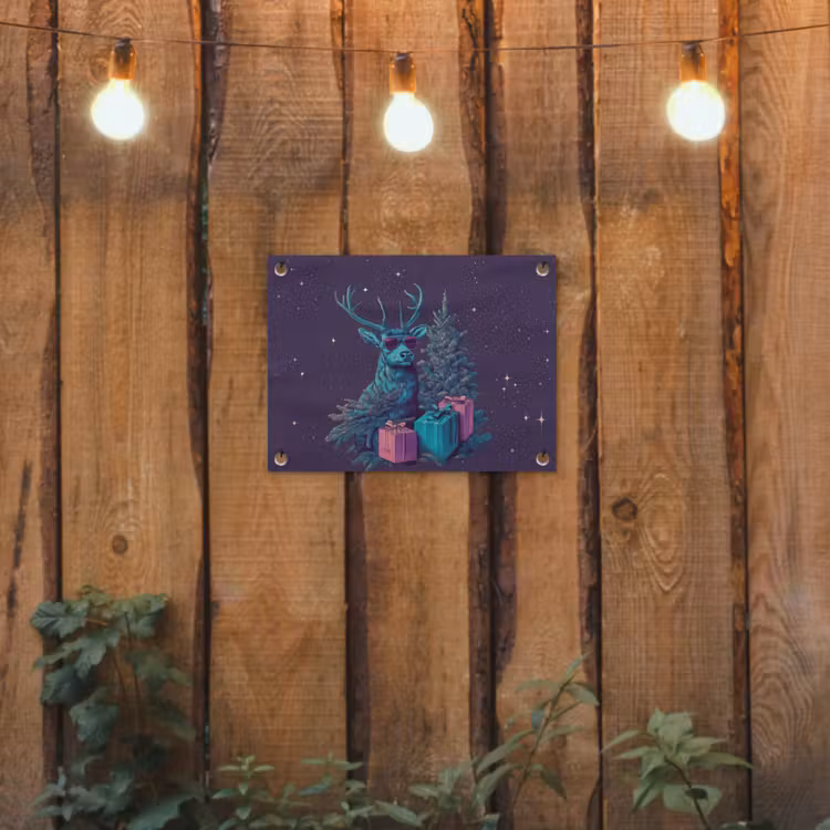 Rendier - Zonnebril - Neon - Kerstboom tuinposter los doek klein -sfeer1