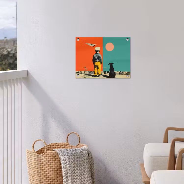 Retro - Jongen - Hond - Rood - Groen tuinposter los doek klein -sfeer8