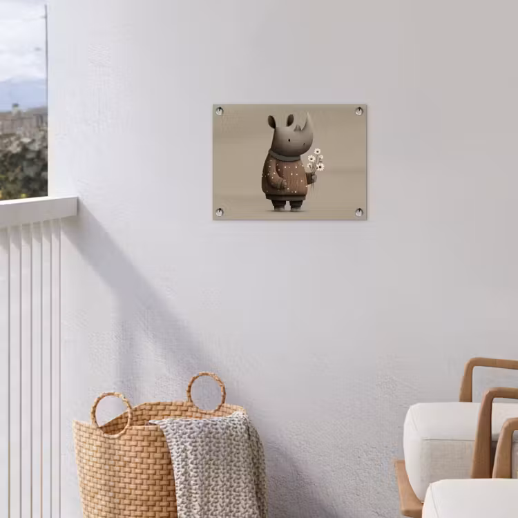 Neushoorn - Witte bloemen - Lief tuinposter los doek klein -sfeer8