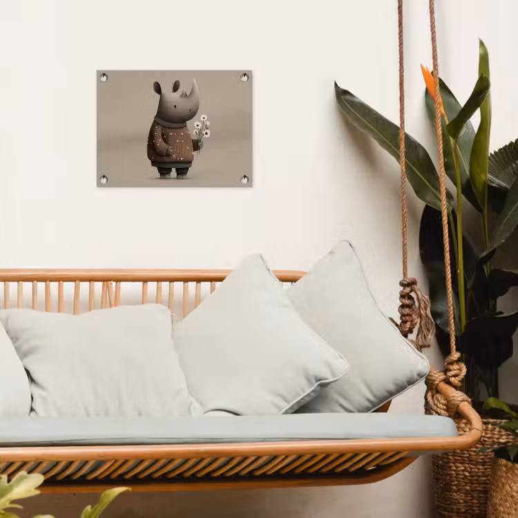 Neushoorn - Witte bloemen - Lief tuinposter los doek klein -sfeer7