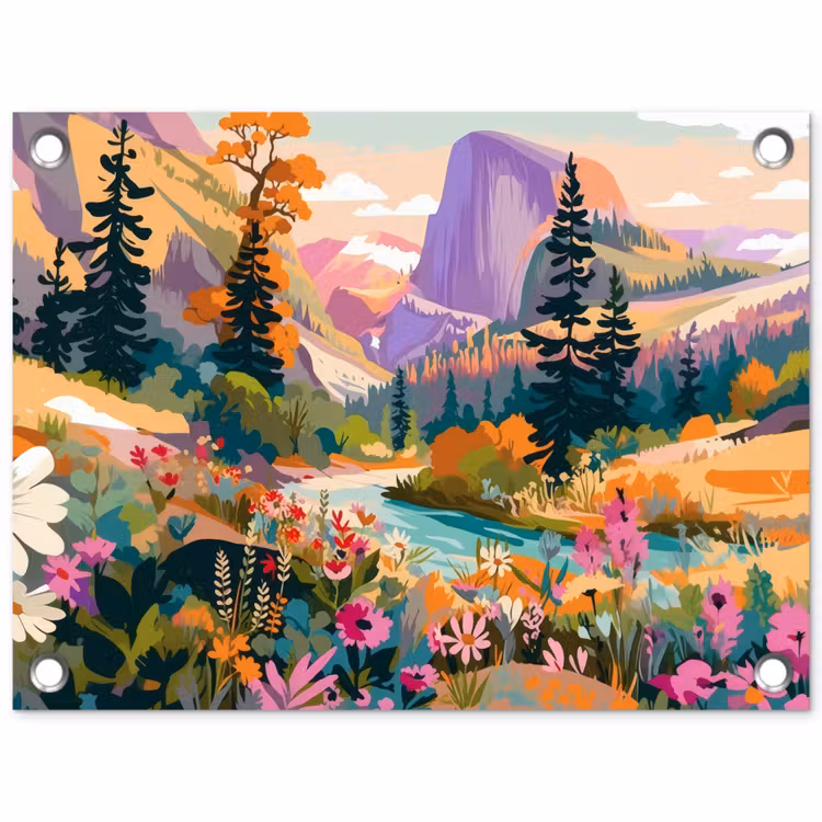 Rivier - Vallei vol bloemen - Levendig tuinposter los doek klein -3d
