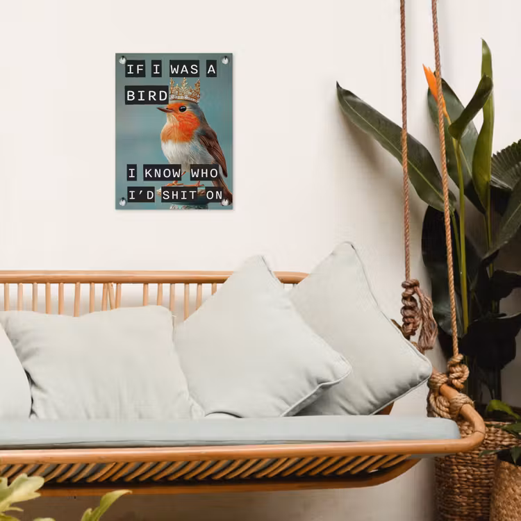 Roodborstje - Vogel - Blauw - Decoratie tuinposter los doek klein -sfeer7